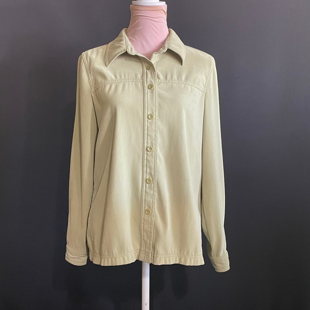 Casual Corner Annex Faux Suede Shirt Womens Large Lime Green Good Long Sleeve